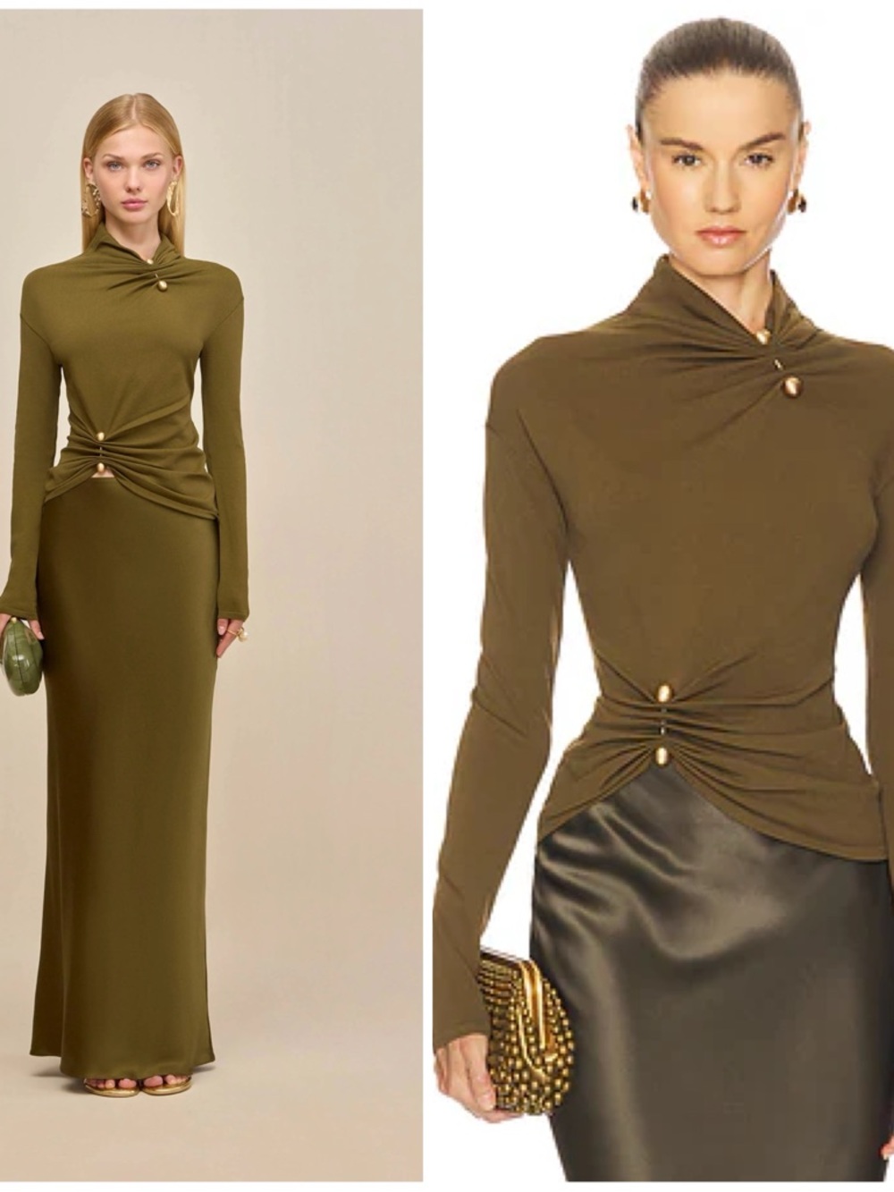 NWT CULT GAIA Callie Knit Long Sleeve Top in Rosemary Green & Gold Size Small